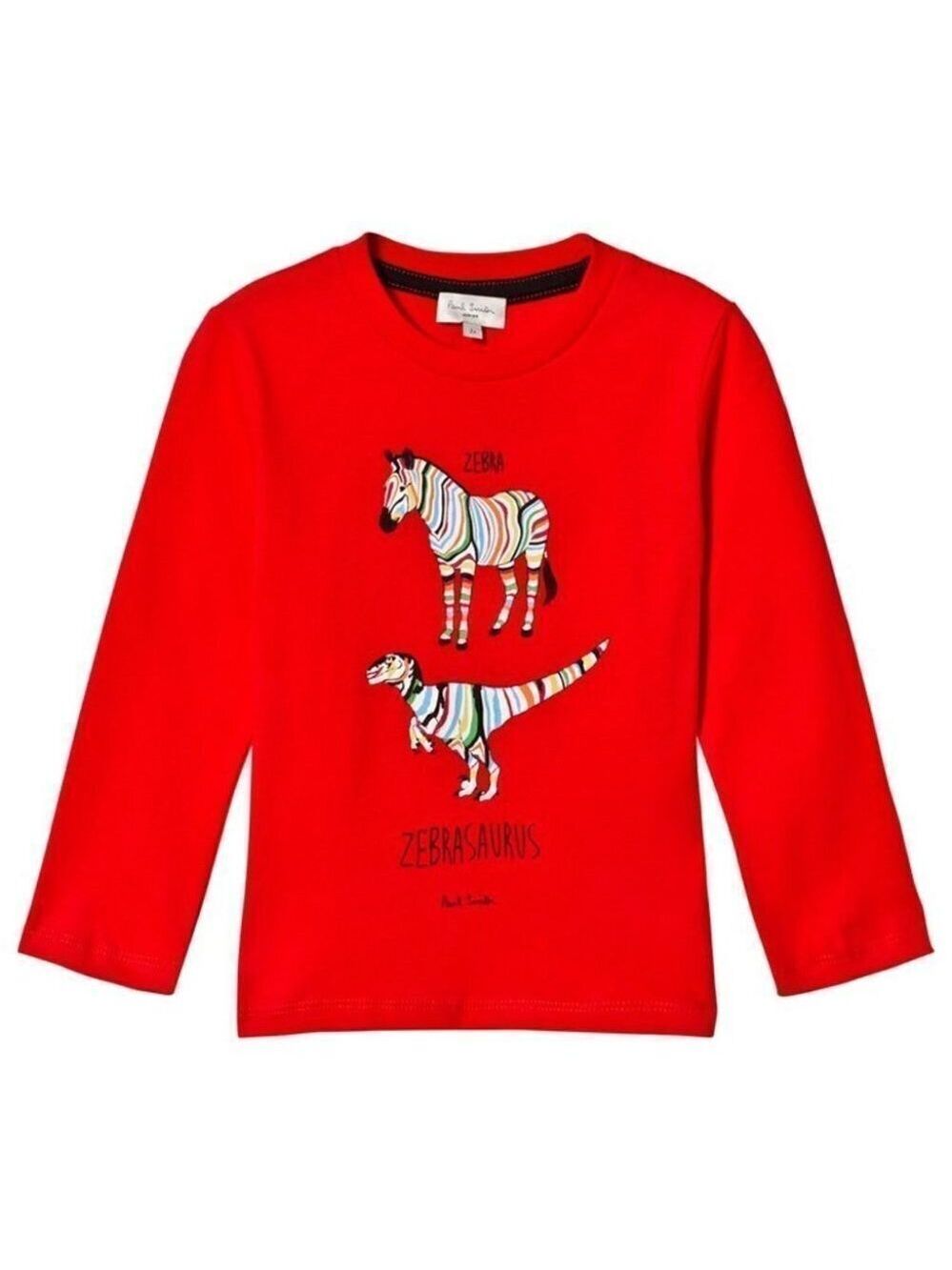 Paul Smith Junior Zebrasaurus Red Cotton Long Sleeved Tee Size 12A